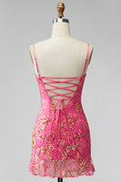 Laden Sie das Bild in den Galerie-Viewer, Dunkelgrünes Bodycon Floral Rüschen Kurzes Abendkleid mit Schnürung