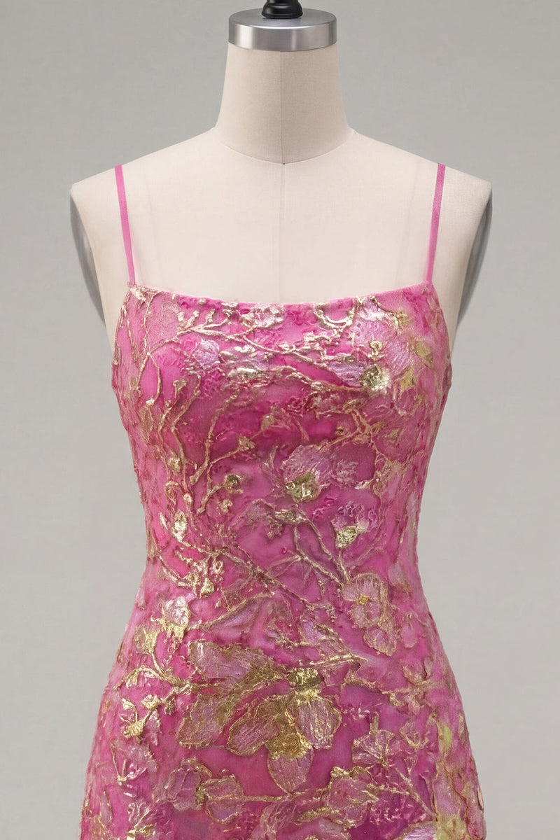 Laden Sie das Bild in den Galerie-Viewer, Dunkelgrünes Bodycon Floral-Rüschen-Kurzes Homecoming-Kleid mit Spitze auf dem Rücken