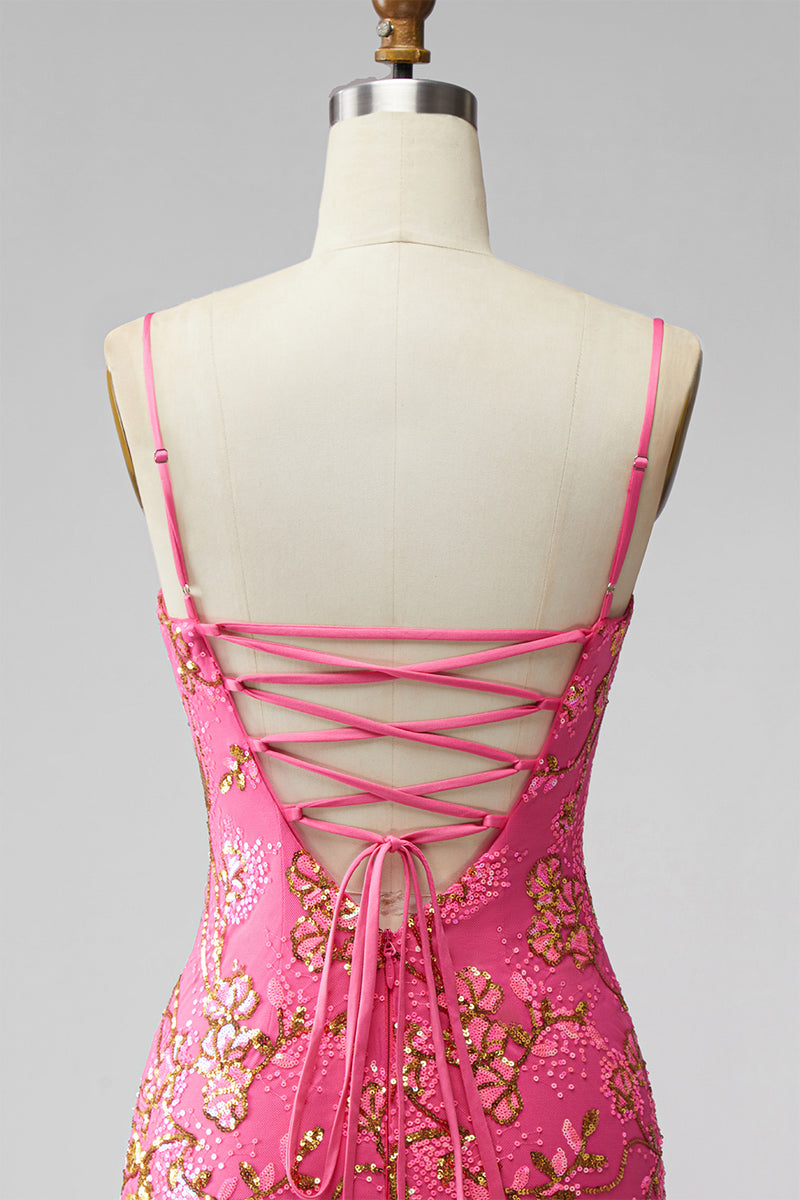 Laden Sie das Bild in den Galerie-Viewer, Dunkelgrünes Bodycon Floral Rüschen Kurzes Abendkleid mit Schnürung
