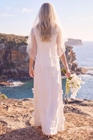 Laden Sie das Bild in den Galerie-Viewer, Weißes Kleid mit Rundhals-Appliqued Maxi Elopement Hochzeitskleid