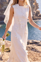 Laden Sie das Bild in den Galerie-Viewer, Weißes Kleid mit Rundhals-Appliqued Maxi Elopement Hochzeitskleid