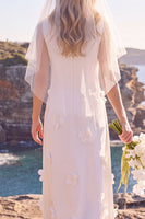 Laden Sie das Bild in den Galerie-Viewer, Weißes Kleid mit Rundhals-Appliqued Maxi Elopement Hochzeitskleid