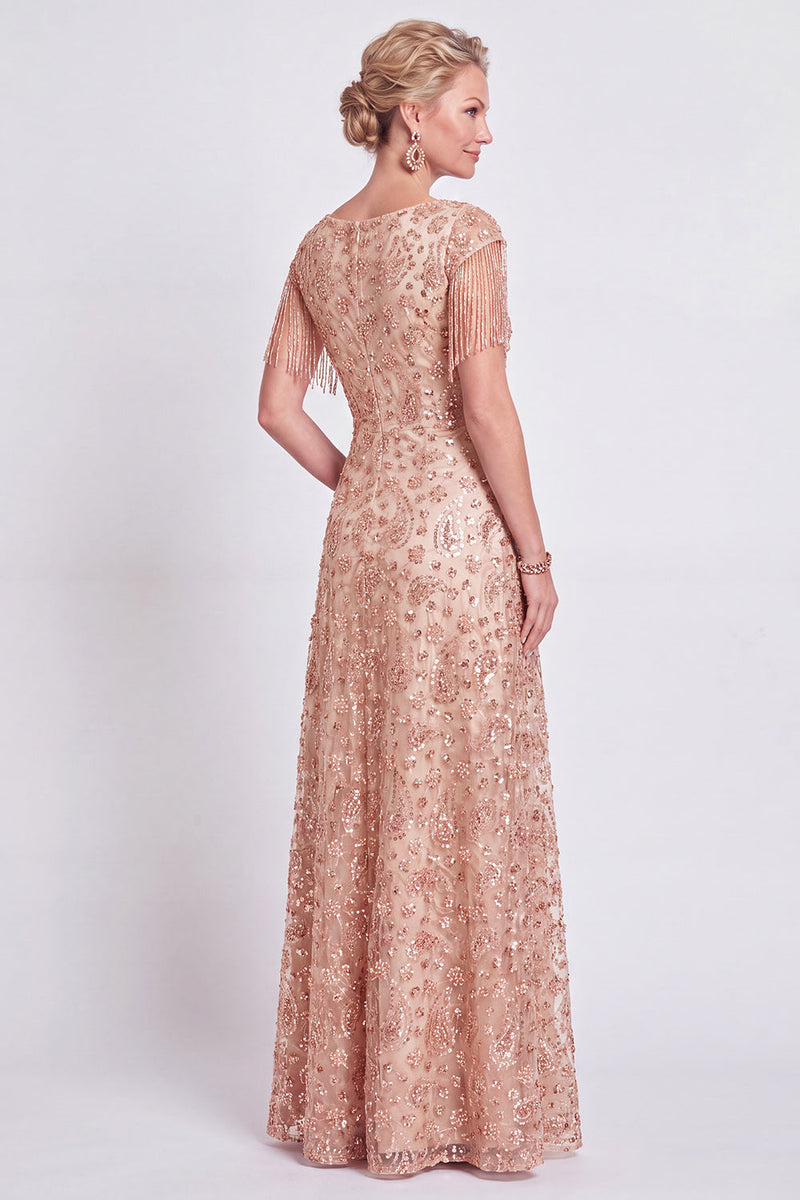 Laden Sie das Bild in den Galerie-Viewer, Staubiges A-Linie V-Ausschnitt Mutter-der-Braut-Kleid mit Fransen