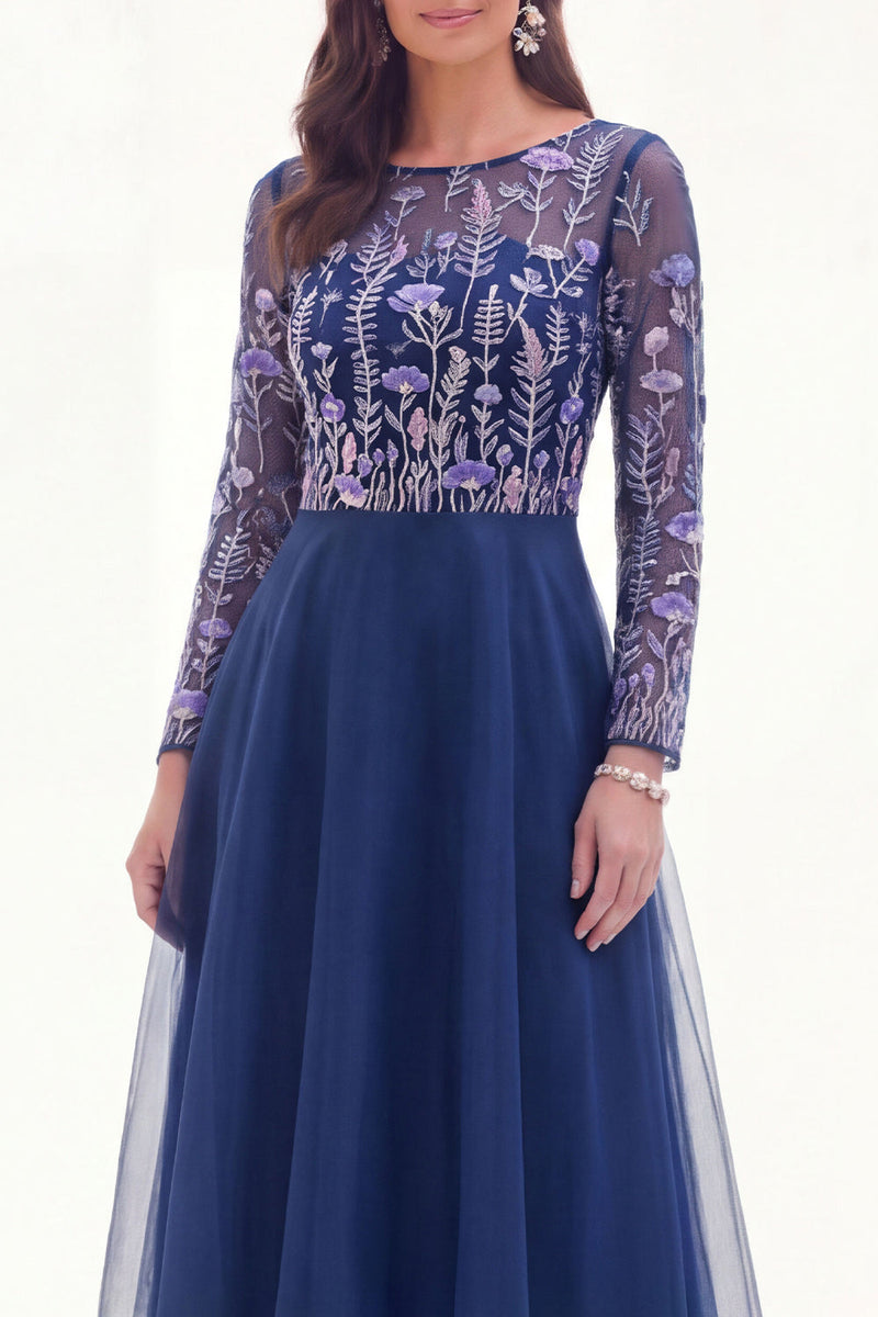 Laden Sie das Bild in den Galerie-Viewer, Chiffon Grünes A-Linie Bateau-Hals Mütter der Braut Kleid mit langen Ärmeln