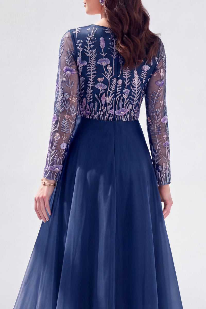 Laden Sie das Bild in den Galerie-Viewer, Chiffon Grünes A-Linie Bateau-Hals Mütter der Braut Kleid mit langen Ärmeln