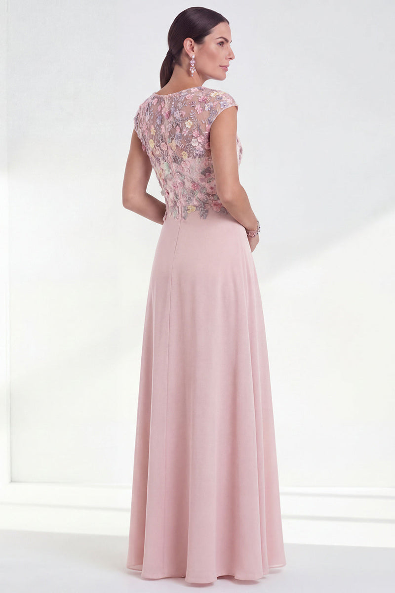 Laden Sie das Bild in den Galerie-Viewer, Grünes Blumen A-Linie Rundhals Appliquiertes Langes Mutter der Braut Kleid mit Mützenärmeln