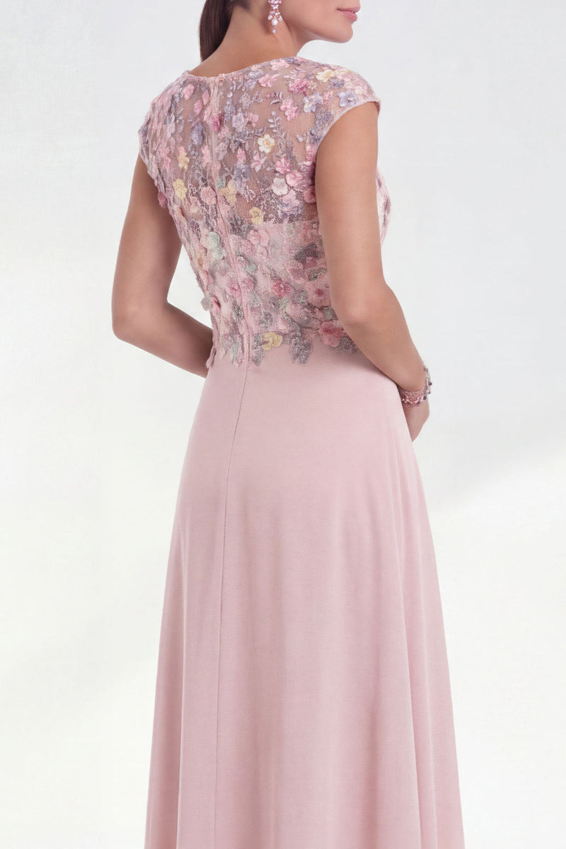 Laden Sie das Bild in den Galerie-Viewer, Grünes Blumen A-Linie Rundhals Appliquiertes Langes Mutter der Braut Kleid mit Mützenärmeln