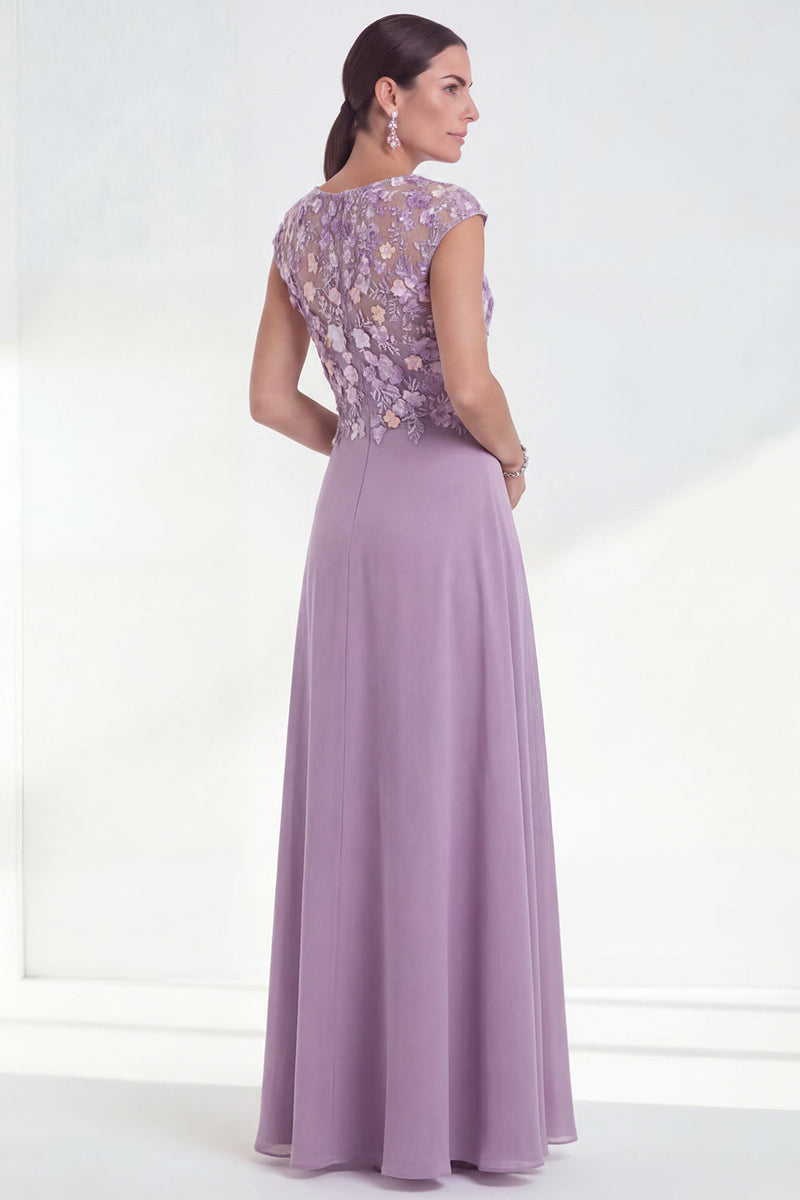 Laden Sie das Bild in den Galerie-Viewer, Grünes Blumen A-Linie Rundhals Appliquiertes Langes Mutter der Braut Kleid mit Mützenärmeln