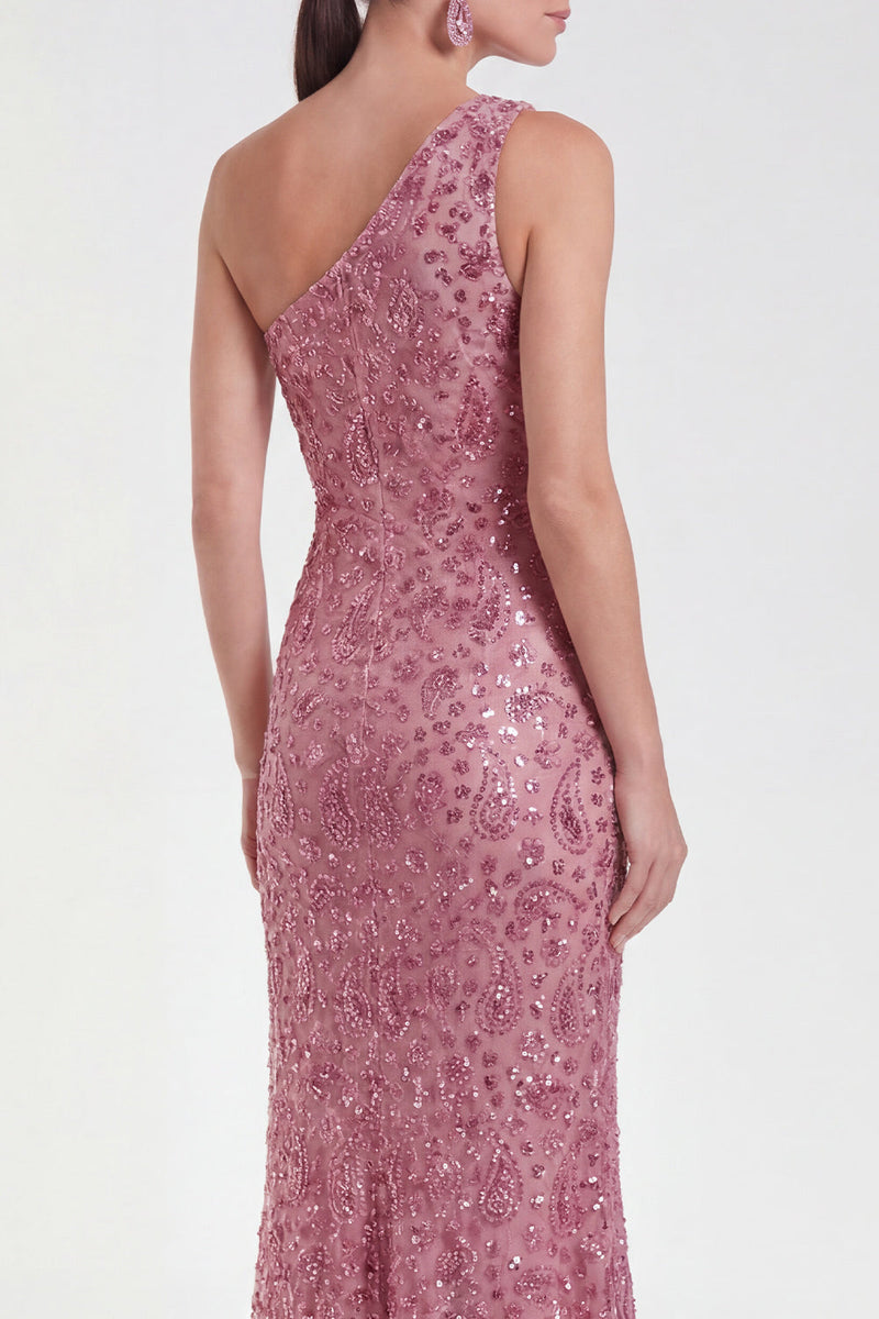 Laden Sie das Bild in den Galerie-Viewer, Meerjungfrau Champagner Einschulter Blumenkleid Mutter der Braut mit Pailletten