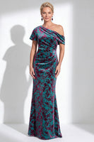 Laden Sie das Bild in den Galerie-Viewer, Ein Schulter Fuchsia Meerjungfrauen Samt Blumen Langes Mutter-der-Braut-Kleid