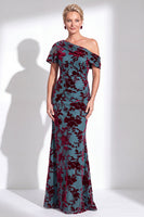 Laden Sie das Bild in den Galerie-Viewer, Ein Schulter Fuchsia Meerjungfrauen Samt Blumen Langes Mutter-der-Braut-Kleid