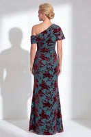 Laden Sie das Bild in den Galerie-Viewer, Ein Schulter Fuchsia Meerjungfrauen Samt Blumen Langes Mutter-der-Braut-Kleid