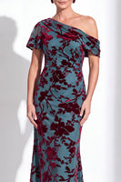 Laden Sie das Bild in den Galerie-Viewer, Ein Schulter Fuchsia Meerjungfrauen Samt Blumen Langes Mutter-der-Braut-Kleid
