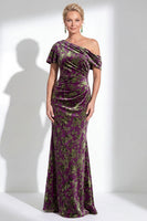 Laden Sie das Bild in den Galerie-Viewer, Ein Schulter Fuchsia Meerjungfrauen Samt Blumen Langes Mutter-der-Braut-Kleid