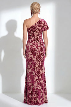Ein Schulter Fuchsia Meerjungfrauen Samt Blumen Langes Mutter-der-Braut-Kleid