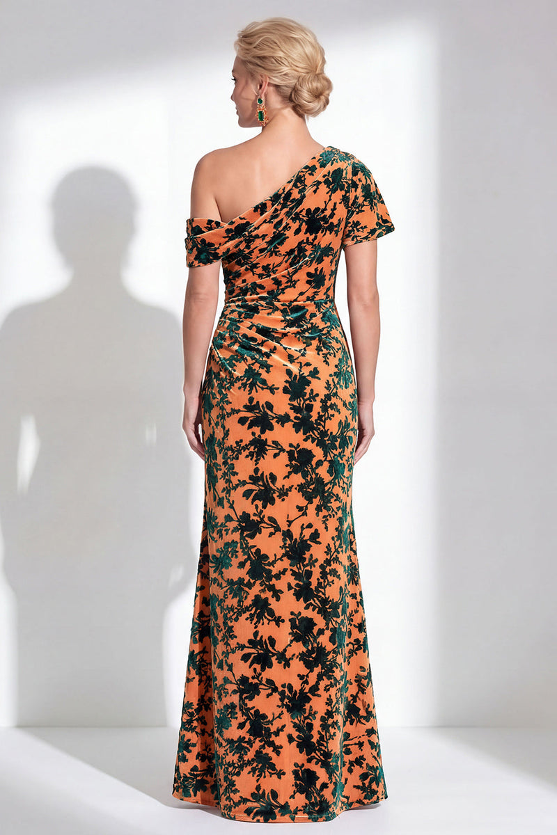 Laden Sie das Bild in den Galerie-Viewer, Ein Schulter Fuchsia Meerjungfrauen Samt Blumen Langes Mutter-der-Braut-Kleid