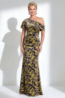 Laden Sie das Bild in den Galerie-Viewer, Ein Schulter Fuchsia Meerjungfrauen Samt Blumen Langes Mutter-der-Braut-Kleid