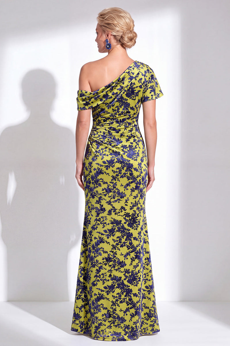 Laden Sie das Bild in den Galerie-Viewer, Ein Schulter Fuchsia Meerjungfrauen Samt Blumen Langes Mutter-der-Braut-Kleid