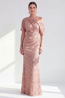 Laden Sie das Bild in den Galerie-Viewer, Einschulter Meerjungfrau Champagner Floral Raff Mutter der Braut Kleid mit Pailletten