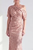 Laden Sie das Bild in den Galerie-Viewer, Einschulter Meerjungfrau Champagner Floral Raff Mutter der Braut Kleid mit Pailletten