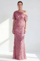 Laden Sie das Bild in den Galerie-Viewer, Einschulter Meerjungfrau Champagner Floral Raff Mutter der Braut Kleid mit Pailletten