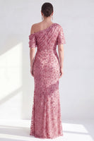 Laden Sie das Bild in den Galerie-Viewer, Einschulter Meerjungfrau Champagner Floral Raff Mutter der Braut Kleid mit Pailletten