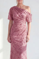 Laden Sie das Bild in den Galerie-Viewer, Einschulter Meerjungfrau Champagner Floral Raff Mutter der Braut Kleid mit Pailletten