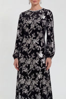Laden Sie das Bild in den Galerie-Viewer, Fuchsia A-Linie Rundhals Samt Blumen Midi Mutter der Braut Kleid mit langen Ärmeln