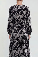 Laden Sie das Bild in den Galerie-Viewer, Fuchsia A-Linie Rundhals Samt Blumen Midi Mutter der Braut Kleid mit langen Ärmeln