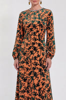 Laden Sie das Bild in den Galerie-Viewer, Fuchsia A-Linie Rundhals Samt Blumen Midi Mutter der Braut Kleid mit langen Ärmeln