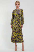 Laden Sie das Bild in den Galerie-Viewer, Fuchsia A-Linie Rundhals Samt Blumen Midi Mutter der Braut Kleid mit langen Ärmeln