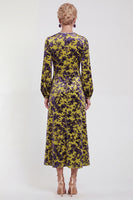 Laden Sie das Bild in den Galerie-Viewer, Fuchsia A-Linie Rundhals Samt Blumen Midi Mutter der Braut Kleid mit langen Ärmeln