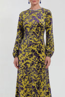 Laden Sie das Bild in den Galerie-Viewer, Fuchsia A-Linie Rundhals Samt Blumen Midi Mutter der Braut Kleid mit langen Ärmeln