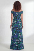 Laden Sie das Bild in den Galerie-Viewer, Off-the-shoulder Grüne Blume Meerjungfrau Gerafftes Langes Mutter-der-Braut-Kleid mit Schlitz