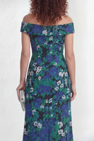 Laden Sie das Bild in den Galerie-Viewer, Off-the-shoulder Grüne Blume Meerjungfrau Gerafftes Langes Mutter-der-Braut-Kleid mit Schlitz