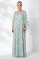 Laden Sie das Bild in den Galerie-Viewer, Marineblaue Scheide mit Blumen und rundhalsbesticktem Mutter-der-Braut-Kleid