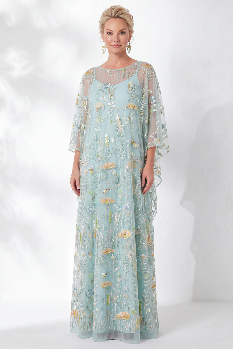 Laden Sie das Bild in den Galerie-Viewer, Marineblaue Scheide mit Blumen und rundhalsbesticktem Mutter-der-Braut-Kleid
