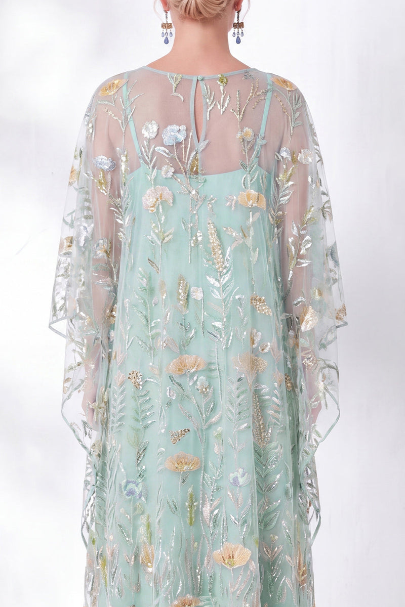 Laden Sie das Bild in den Galerie-Viewer, Marineblaue Scheide mit Blumen und rundhalsbesticktem Mutter-der-Braut-Kleid