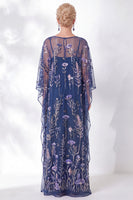 Laden Sie das Bild in den Galerie-Viewer, Marineblaue Scheide mit Blumen und rundhalsbesticktem Mutter-der-Braut-Kleid
