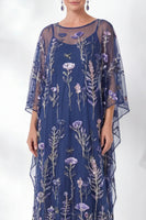 Laden Sie das Bild in den Galerie-Viewer, Marineblaue Scheide mit Blumen und rundhalsbesticktem Mutter-der-Braut-Kleid