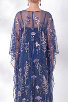 Laden Sie das Bild in den Galerie-Viewer, Marineblaue Scheide mit Blumen und rundhalsbesticktem Mutter-der-Braut-Kleid