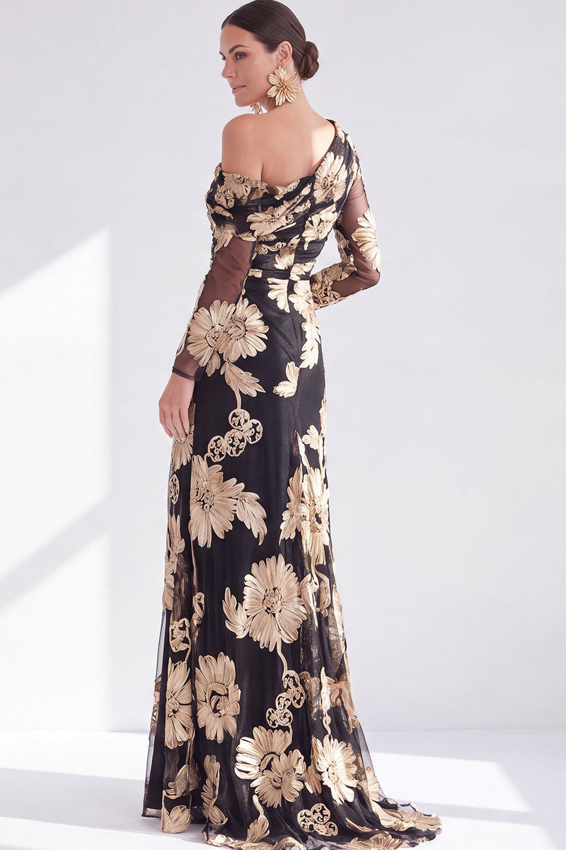 Laden Sie das Bild in den Galerie-Viewer, Einschulter Champagner Meerjungfrauen Floral Kleid mit Mutter der Braut und Schlitz