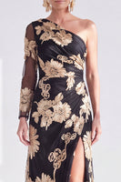 Laden Sie das Bild in den Galerie-Viewer, Einschulter Champagner Meerjungfrauen Floral Kleid mit Mutter der Braut und Schlitz