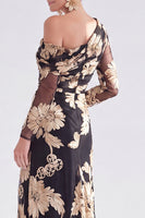 Laden Sie das Bild in den Galerie-Viewer, Einschulter Champagner Meerjungfrauen Floral Kleid mit Mutter der Braut und Schlitz