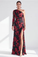 Laden Sie das Bild in den Galerie-Viewer, Einschulter Champagner Meerjungfrauen Floral Kleid mit Mutter der Braut und Schlitz