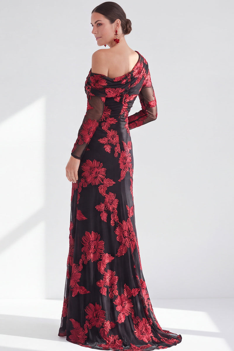 Laden Sie das Bild in den Galerie-Viewer, Einschulter Champagner Meerjungfrauen Floral Kleid mit Mutter der Braut und Schlitz