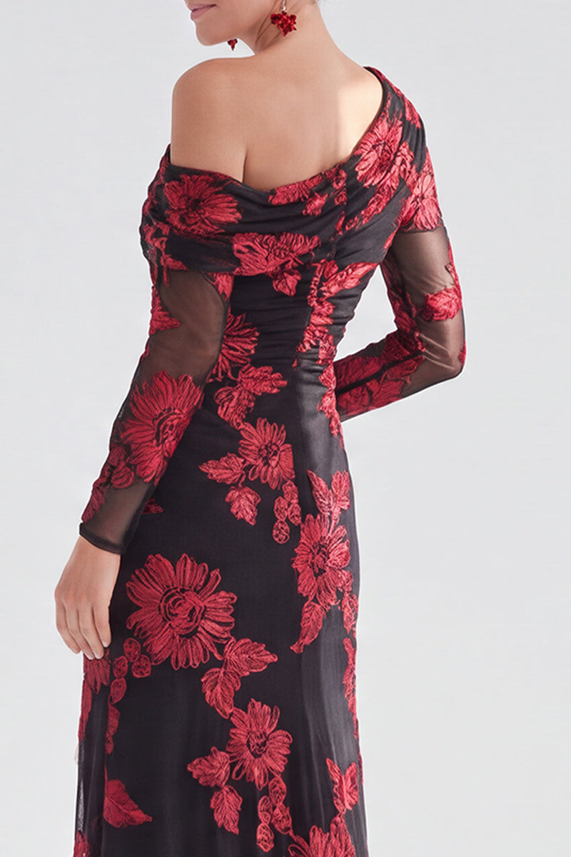 Laden Sie das Bild in den Galerie-Viewer, Einschulter Champagner Meerjungfrauen Floral Kleid mit Mutter der Braut und Schlitz