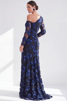 Laden Sie das Bild in den Galerie-Viewer, Einschulter Champagner Meerjungfrauen Floral Kleid mit Mutter der Braut und Schlitz