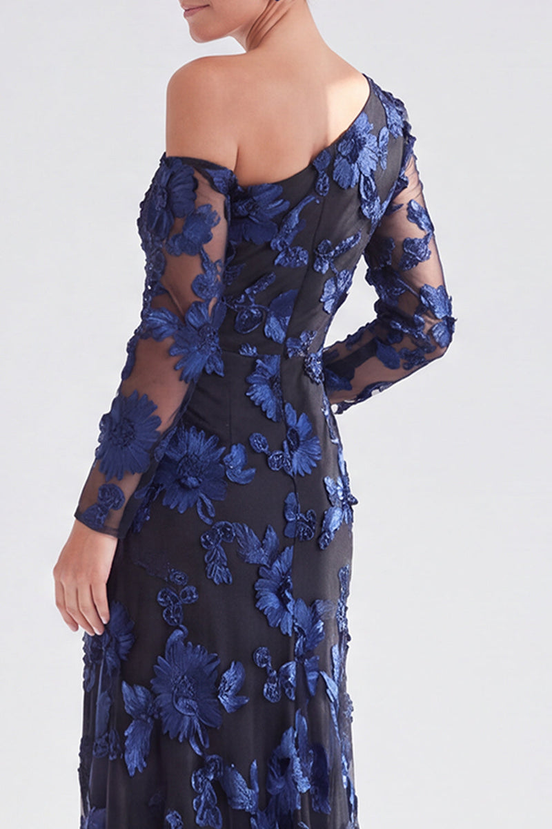 Laden Sie das Bild in den Galerie-Viewer, Einschulter Champagner Meerjungfrauen Floral Kleid mit Mutter der Braut und Schlitz