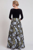 Laden Sie das Bild in den Galerie-Viewer, Blaues A-Linie V-Ausschnitt Langes Mutter der Braut Kleid mit 3/4-Ärmeln